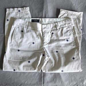 J. Crew Cream Trousers with Navy Star Design
